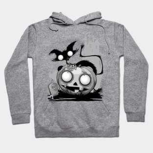 Cat, Pumpkin and Spider Halloween Funny and Spooky Characters Hoodie